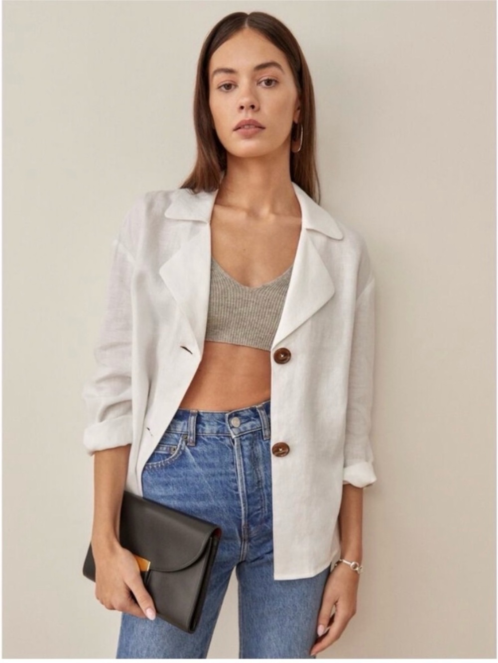 Reformation Lightweight White Linen Blazer